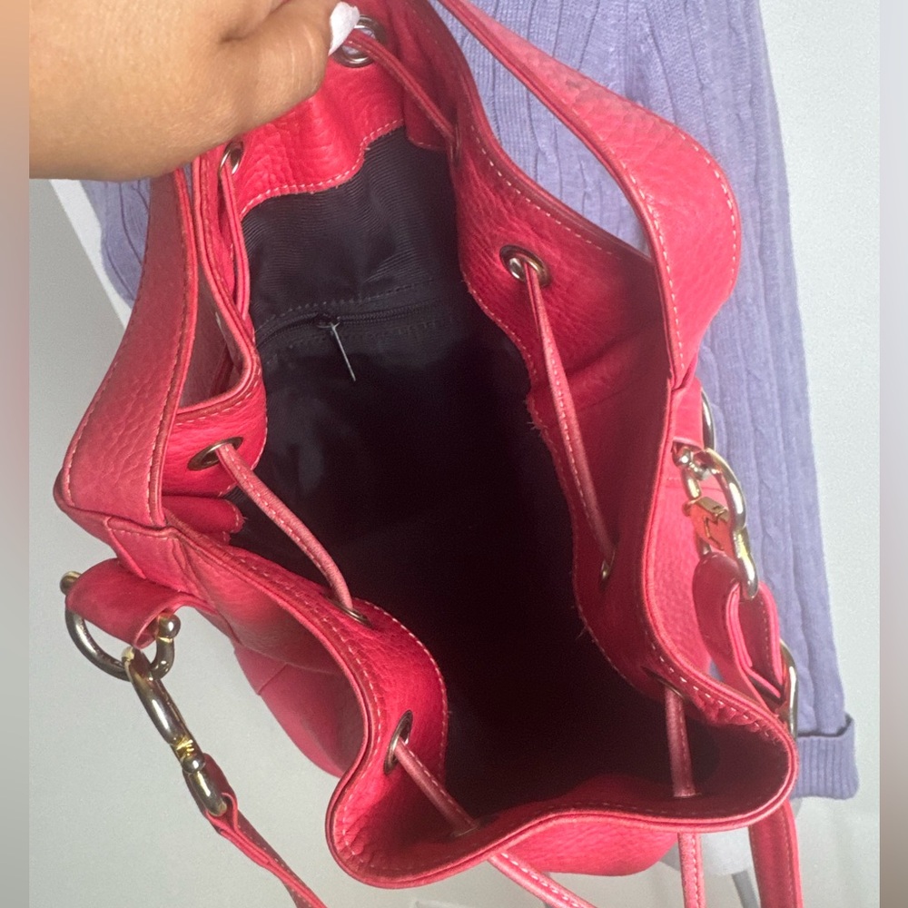 Vintage Hot Pink Genuine Leather Shoulder Bucket Hobo Bag - Picture 6 of 8